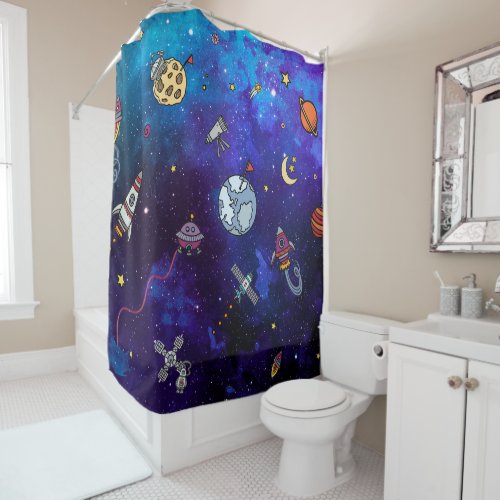 Fun Outer Space Kids Shower Curtain