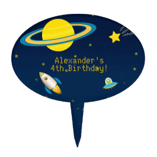 Fun Outer Space Rocket Birthday Cake Topper