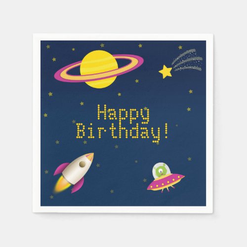 Fun Outer Space Rocket Birthday Paper Napkins