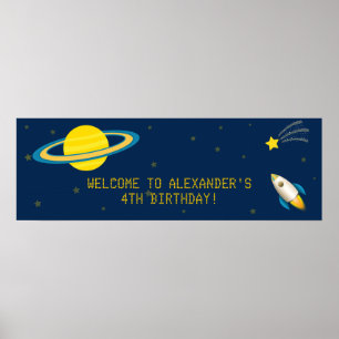Fun Outer Space Rocket Birthday Party Banner Poster