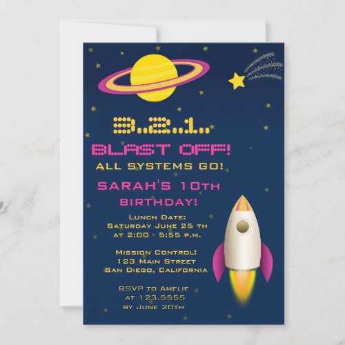 Fun Outer Space Rocket Birthday Party Invitation