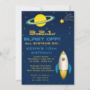Fun Outer Space Rocket Birthday Party Invitation
