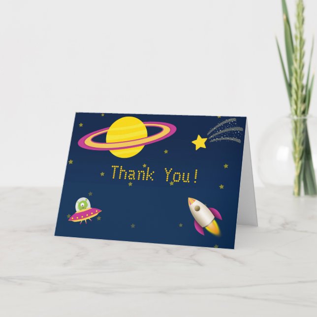 Fun Outer Space Rocket Thank You Card (Front)