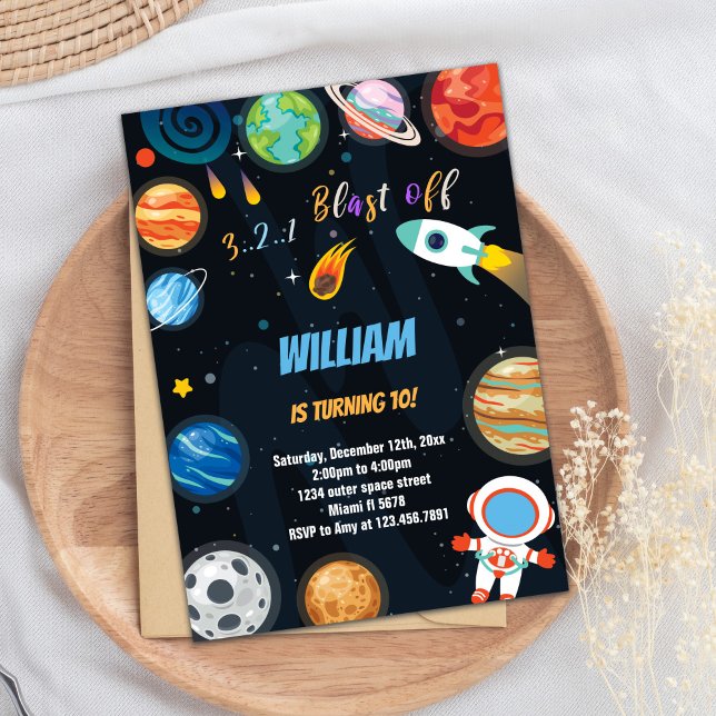 Fun Outer Space Theme for Kids Invitation (Blast Off Rocket Outer Space Birthday Invitations)