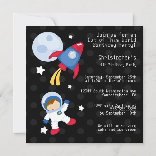 Fun outerspace astronaut birthday party invitation