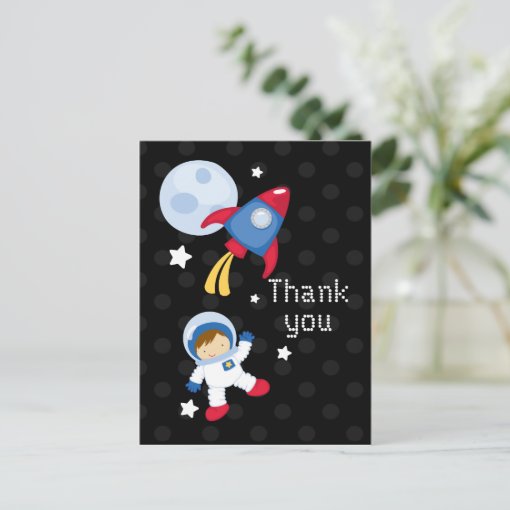 Fun outerspace astronaut thank you postcard | Zazzle