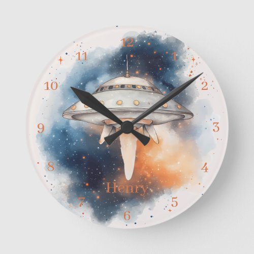 Fun Outerspace Spaceship Child's Wall Clock