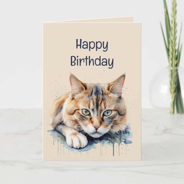 Fun Over the Hill Birthday Grouchy Cat Animal Art Card (Front)