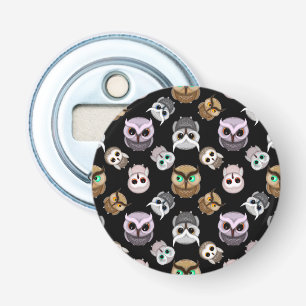 Fun Owl Pattern on Black Background Bottle Opener