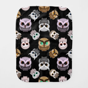 Fun Owl Pattern on Black Background Burp Cloth