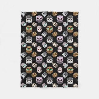 Fun Owl Pattern on Black Background Fleece Blanket