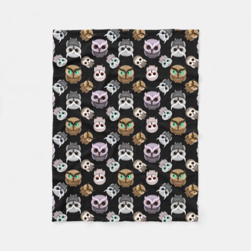 Fun Owl Pattern on Black Background Fleece Blanket