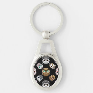 Fun Owl Pattern on Black Background Keychain