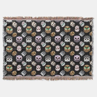 Fun Owl Pattern on Black Background Throw Blanket
