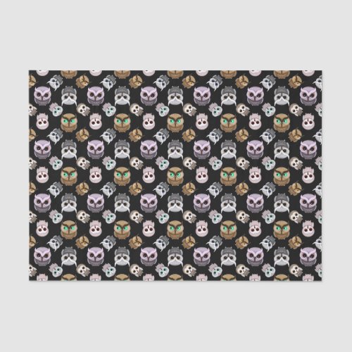 Fun Owl Pattern on Black Background Tissue Paper