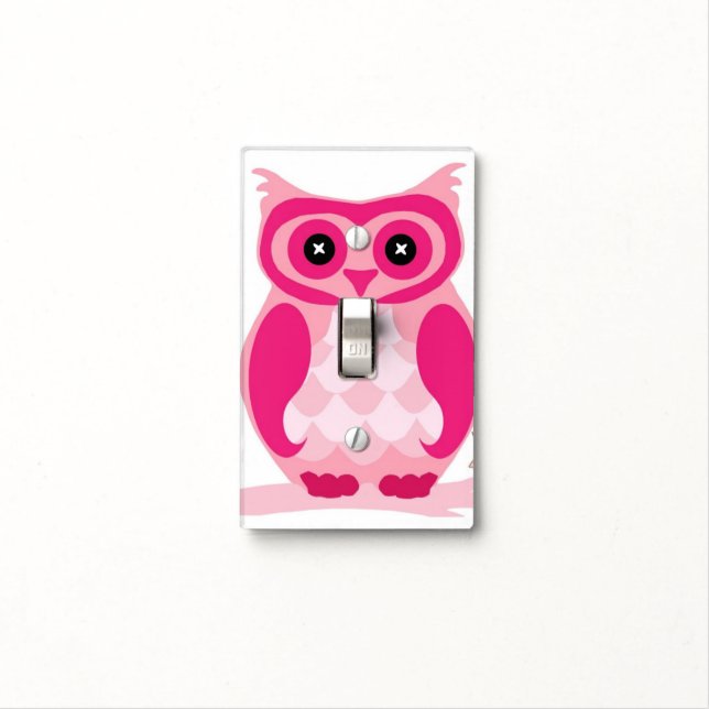 Fun Owl Pink Design Light Switch Cover (In Situ)