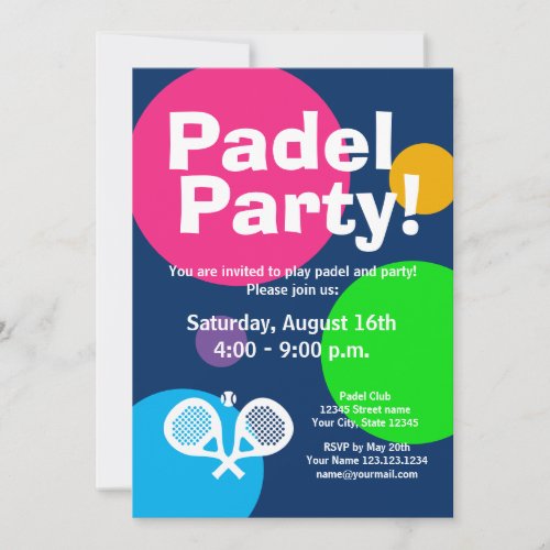 Fun padel tennis sports party invitation template