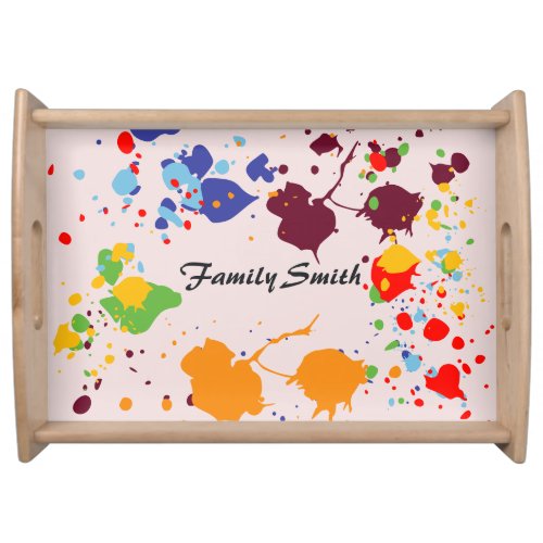 Fun Paint Drips Colorful Spring Family Name  Serving Tray