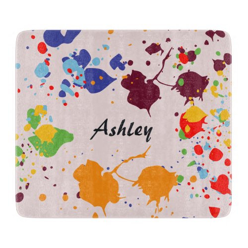 Fun Paint Drips Colorful Spring Name Cutting Board