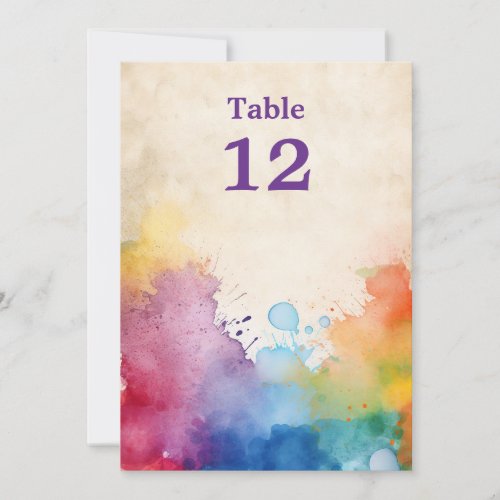 Fun paint splashes Table Number sign