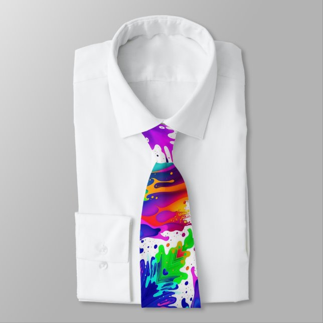 Fun Paint Splatter Colorful Neck Tie (Tied)