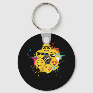 Fun Paint Splatter Emojis Heart Kiss Nerd Cool Keychain