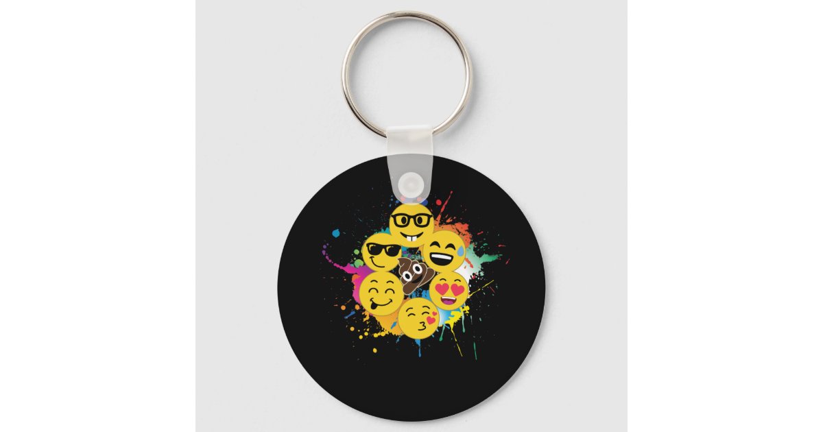Fun Paint Splatter Emojis Heart Kiss Nerd Cool Keychain | Zazzle