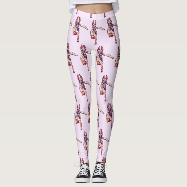Fun Painted Running Belgian Malinois Leggings (Front)