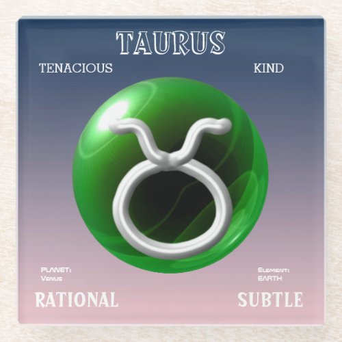 Fun painted Zodiac sign Taurus Green Crystal Ball Glass Coaster