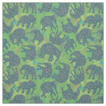 Fun Paisley Elephants, Jungle Green Leaves Pattern Fabric