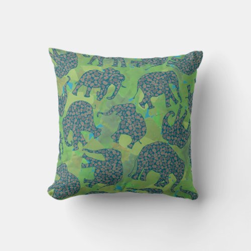 Fun Paisley Elephants Jungle Green Leaves Pillow