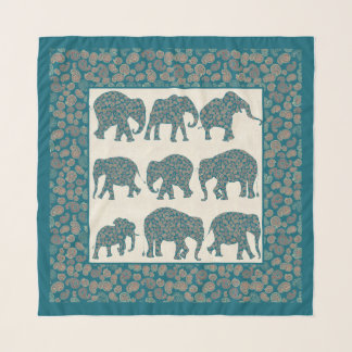 Fun Paisley Elephants, Paisley and Blue Border Scarf