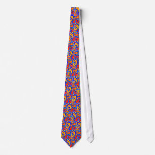 Fun Paisley Orange Red Yellow on Bright Royal Blue Tie
