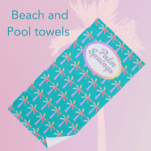 Fun Palm Springs Tropical Turquoise Palm Tree Beach Towel