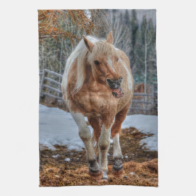 Fun Palomino Paint Ranch Horse Animal-lover Photo Towel (Vertical)