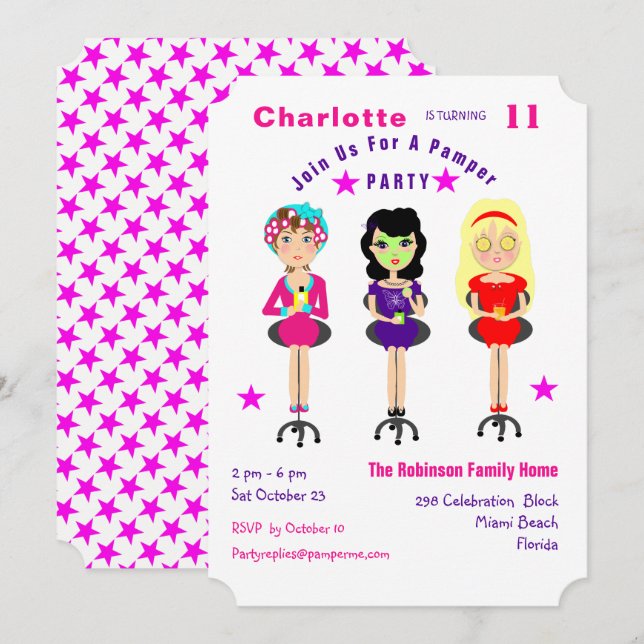 Fun Pamper Party Girls  Birthday Invites (Front/Back)