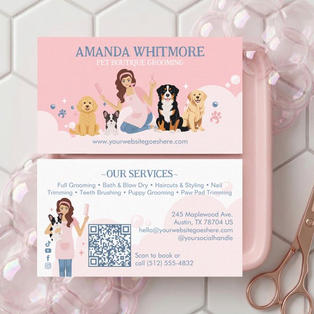 Fun Pampered Pet Dog Groomer Professional Stylist Business Card (Fun Pampered Pet Dog Groomer Professional Stylist Business Card)