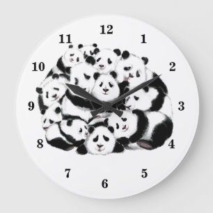 Fun Pandas Clock - Big Hugs - Black White Painting