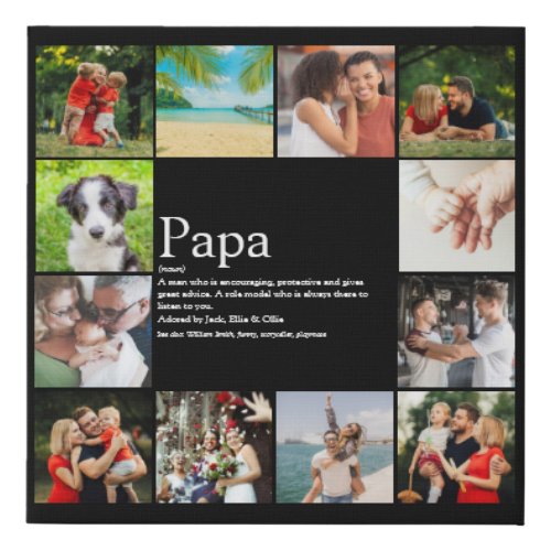 Fun Papa Definition Quote Photo Collage Black Faux Canvas Print