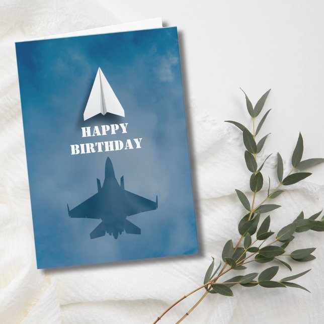 Fun Paper Airplane and Jet Fighter Shadow,Birthday Card (Creator Uploaded)