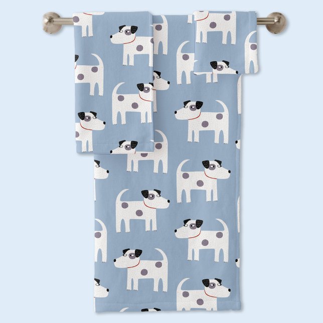 Fun Parson Jack Russell Terrier Dog Blue Bath Towel Set (Jack Russell Parson Terrier dog pattern towel set)