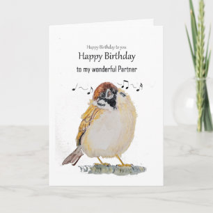 Fun Partner Happy Birthday Sparrow Bird Card