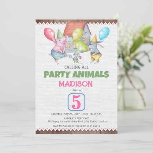 Fun Party Animal Birthday Invitation