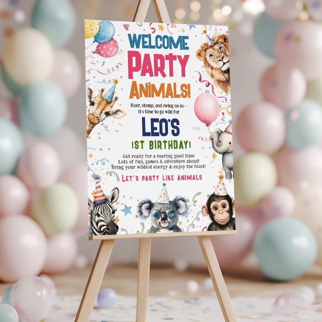 Fun Party Animals 1st birthday Welcome Foam Board (Fun Party Animals 1st birthday Welcome Foam Board)