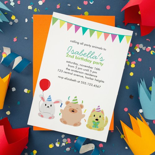 Fun Party Animals Childrens Birthday Invitation