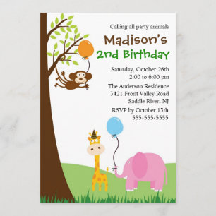 Fun Party Animals Safari 1st Birthday Invitation
