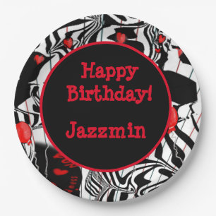 Fun Party Black, White, Red Modern Jazz Paper Plates