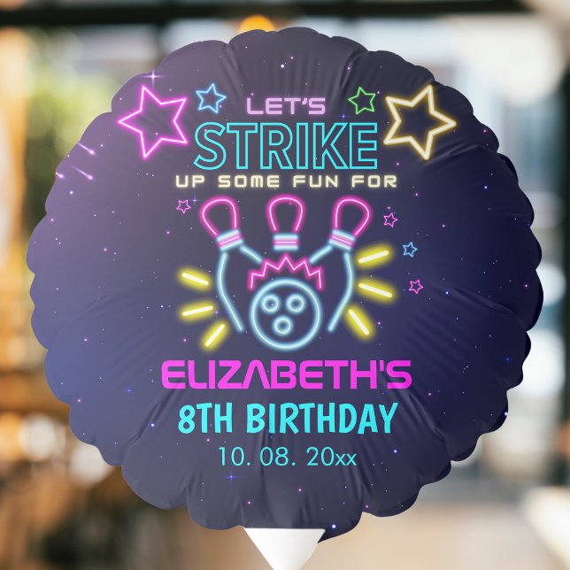 Fun Party Bowling Neon  Birthday Girl Balloon (Creator Uploaded)