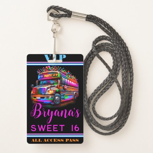 Fun Party Bus Bright Glowing Lights VIP Pass Badge