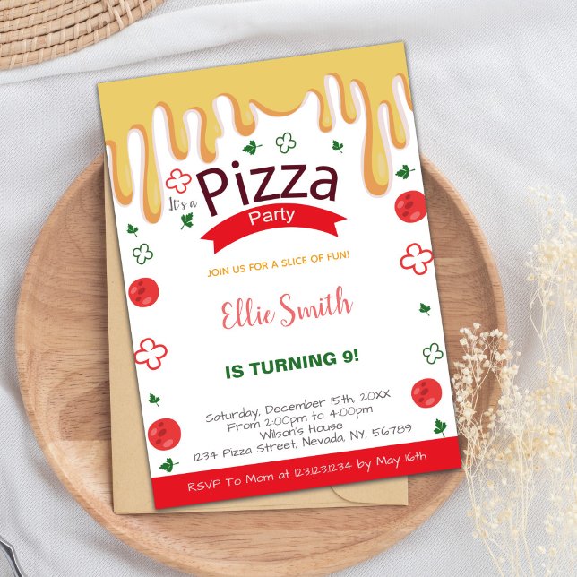 Fun Party Card for Kids or Adults (Extra Cheese Pizza Birthday Invitations)